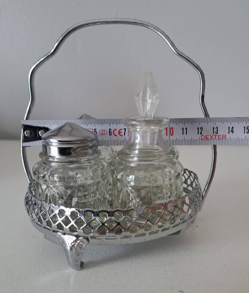 Service à condiments vintage en verre et métal