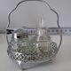 Vintage glass and metal condiment set