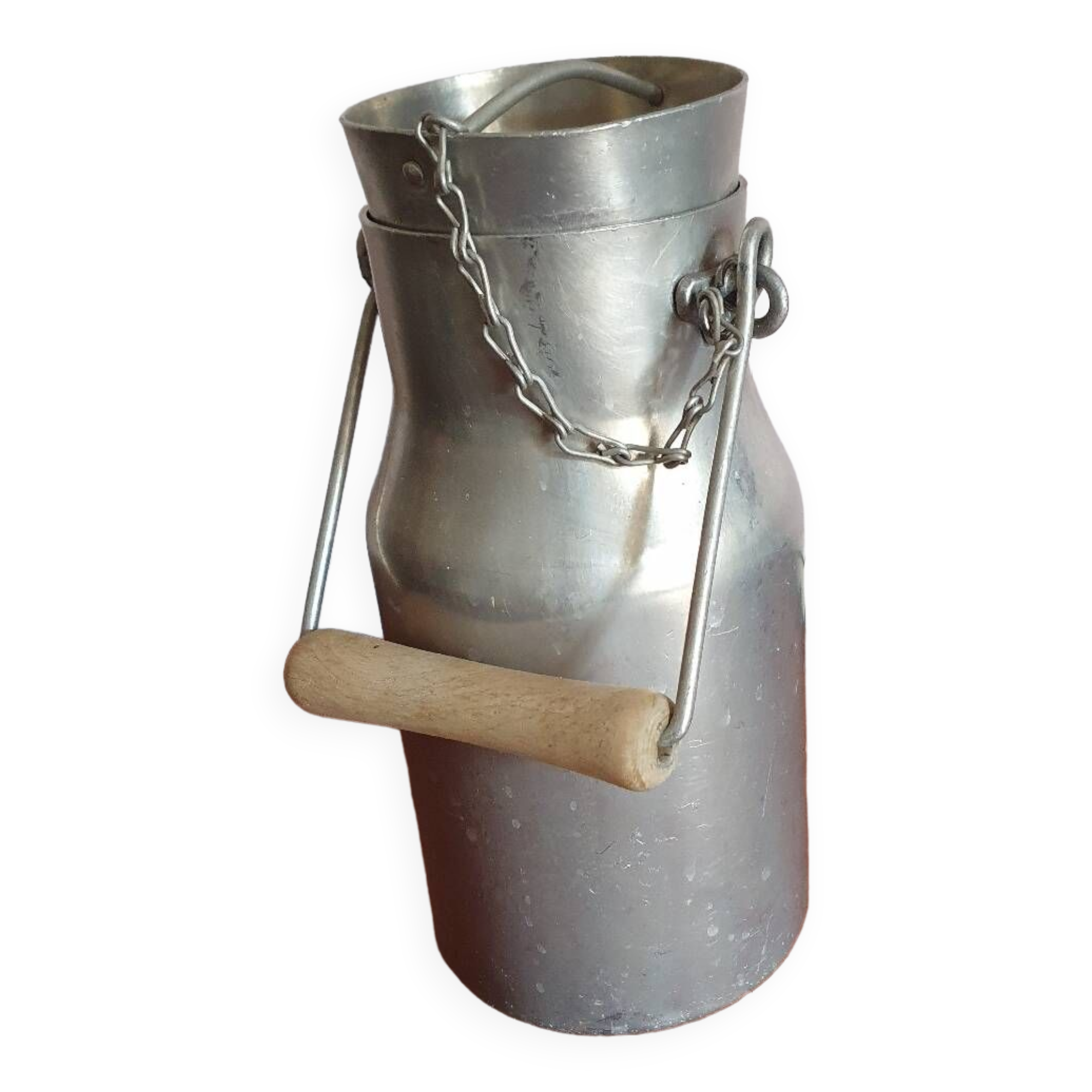 Vintage complete aluminum milk jug milk can