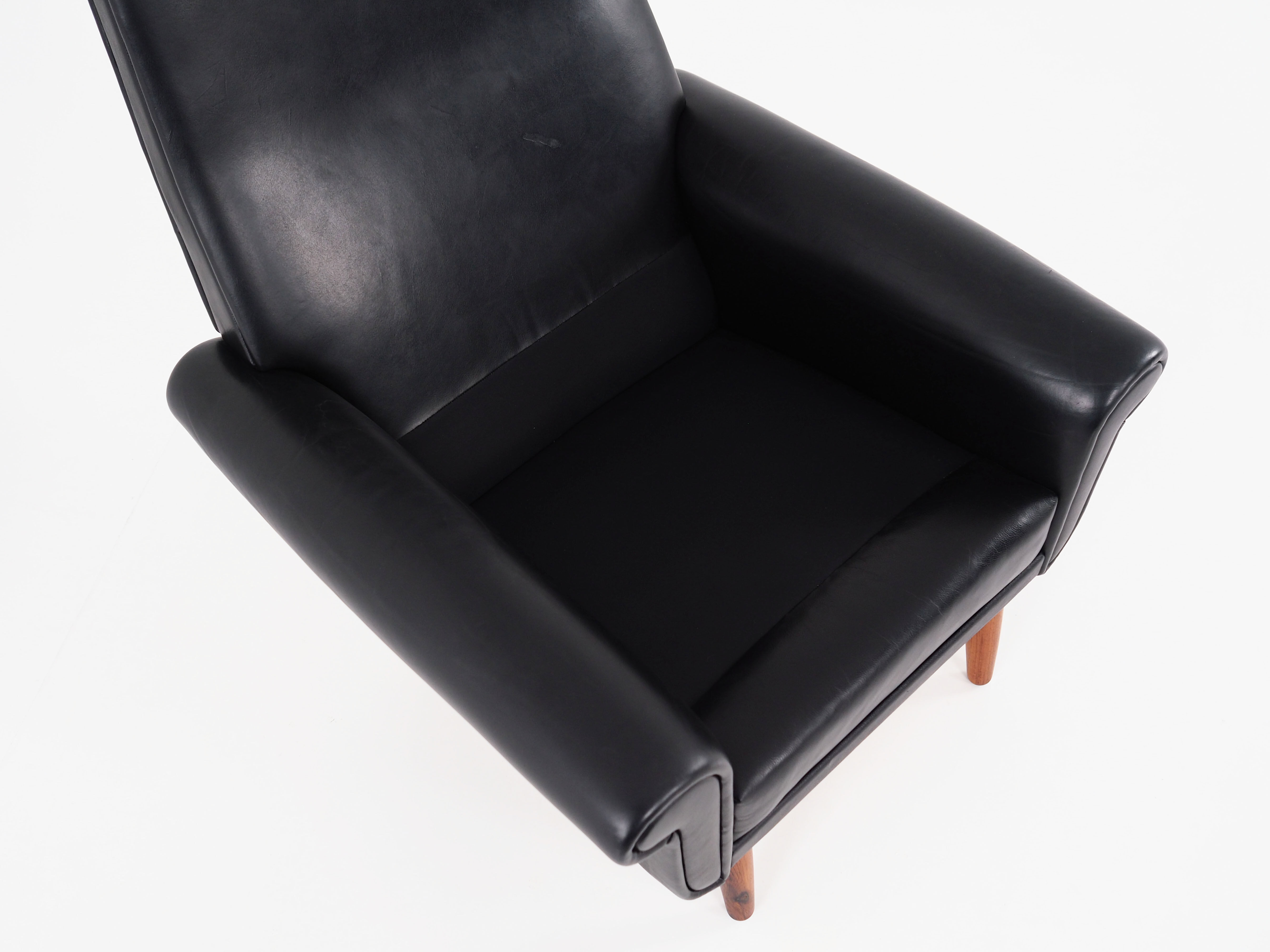 Black leather armchair, Danish design, 1970s, production: Denmark