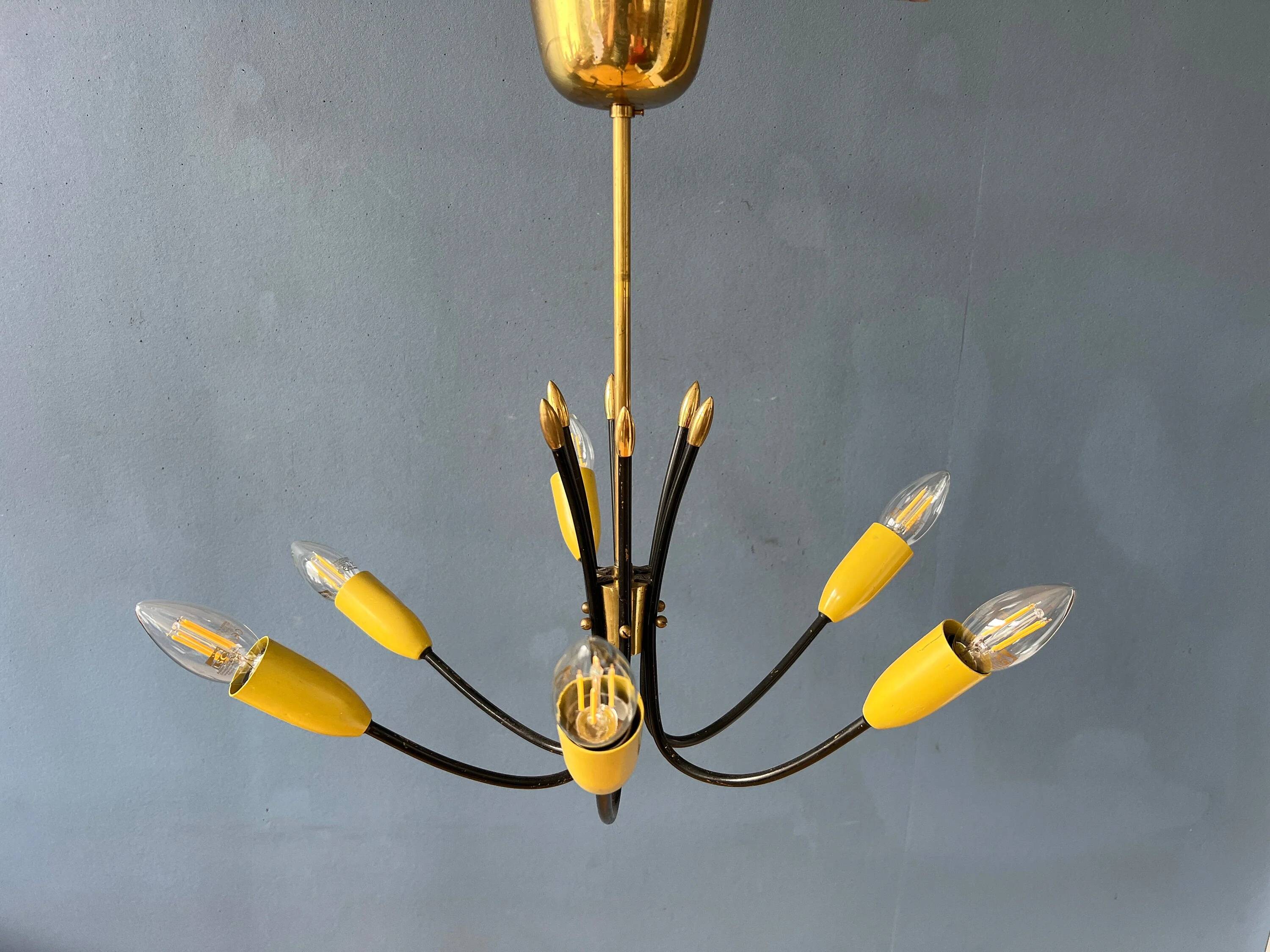 Vintage yellow spider suspension from the 1950s.