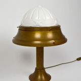 Art Deco lamp in patinated brass and moulded glass, circa 1930
