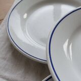 4 vintage Pyroblan Sarreguemines flat plates – Blue rim bistro style