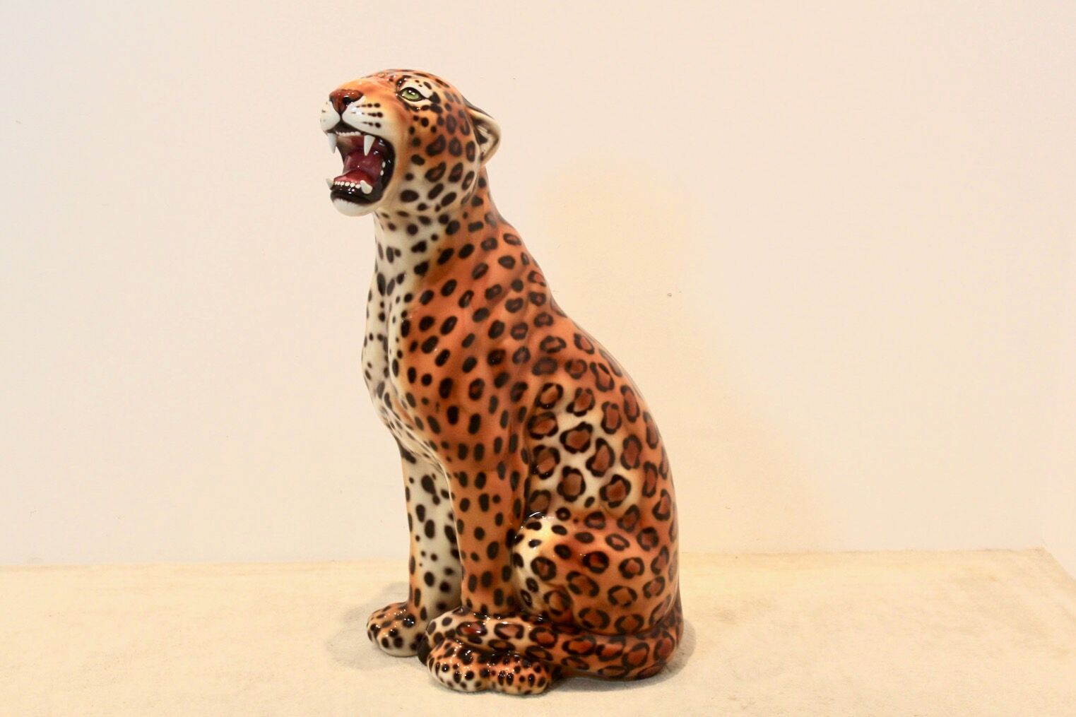 Handmade Italian ceramic leopard sculpture