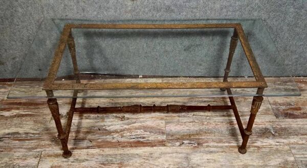 Table console / Table de salon en fer forgé et plateau verre style Art Déco