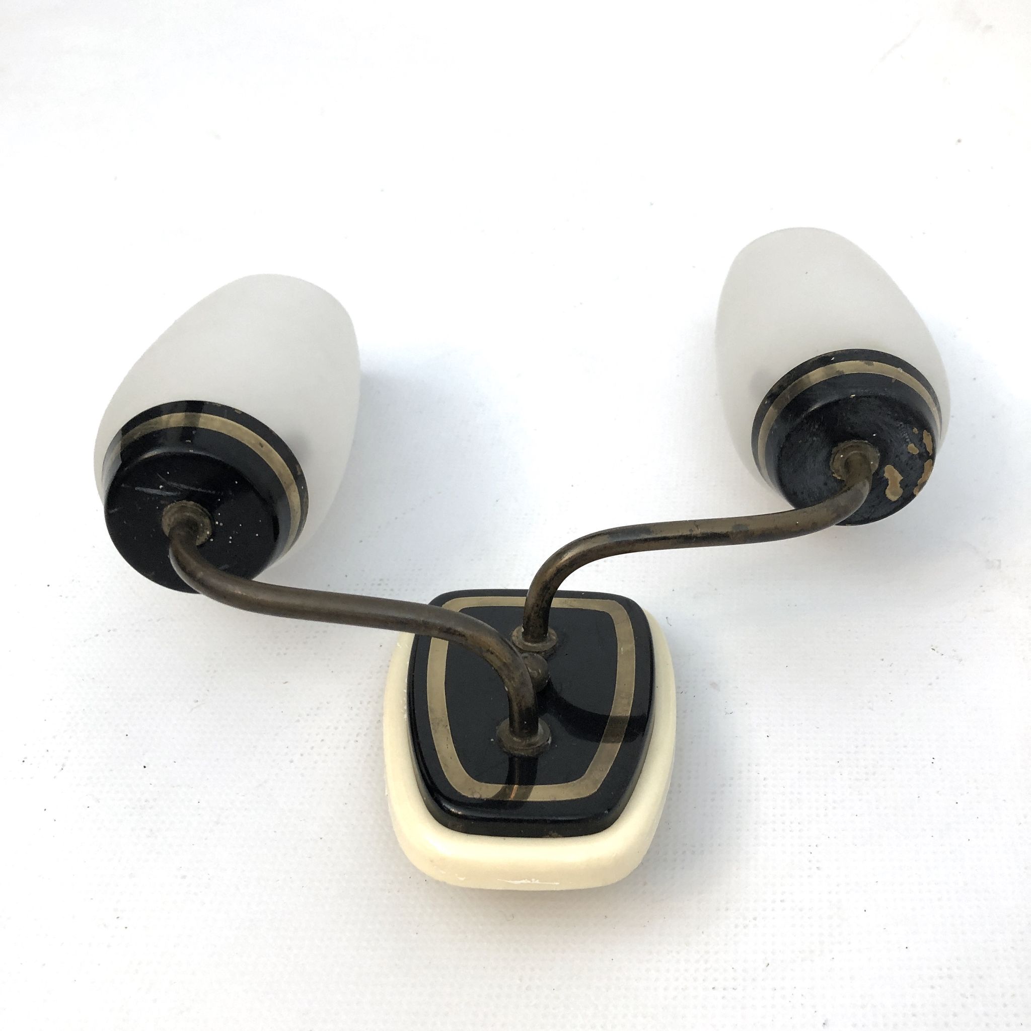 Mid-century Italian brass and opaline glass sconces. Set of two