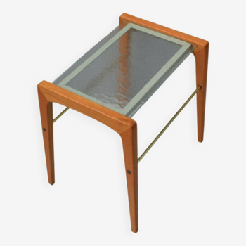 Vintage Danish Coffee Table Oak and Glass Top, Sweden Circa 1970's