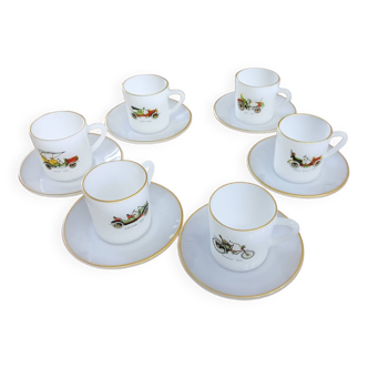 Service of 6 coffee cups with saucers - Vintage 70s, in Arcopal white glass, Tacots