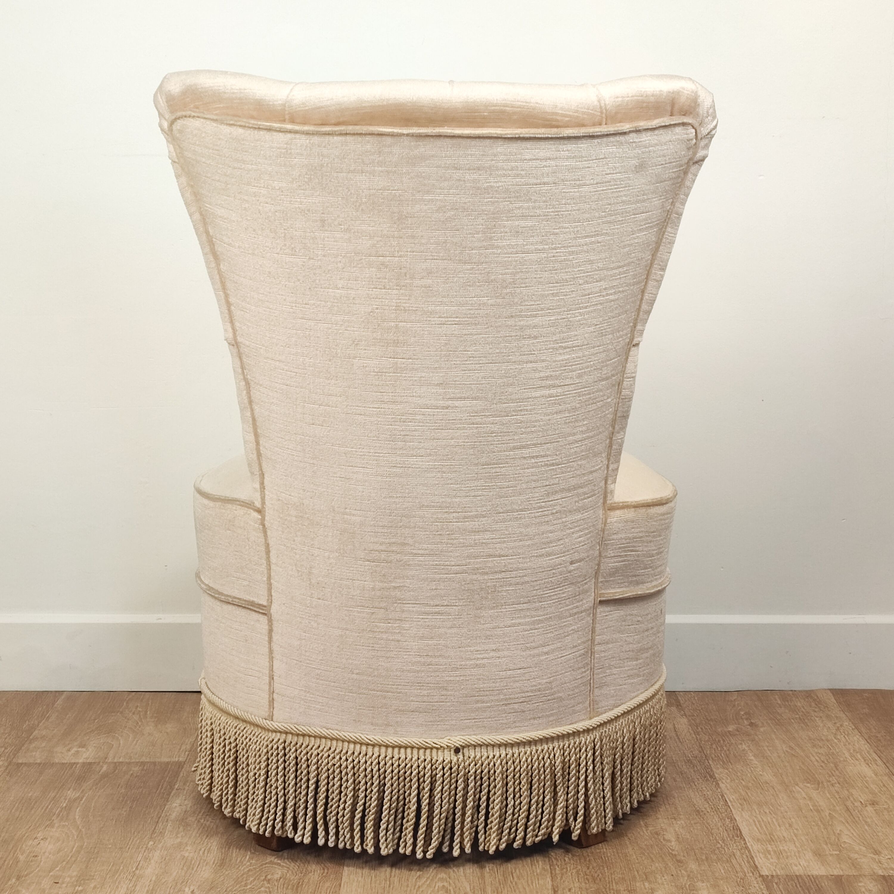 Beige velvet toad armchair