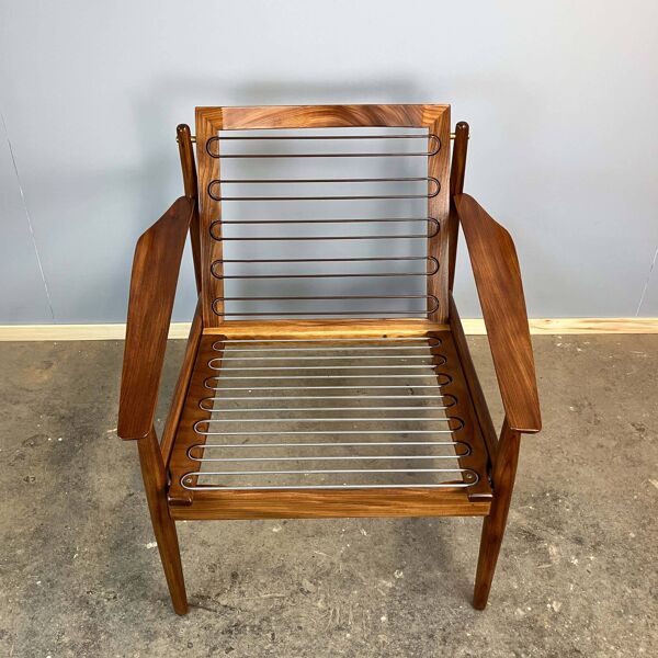 Fauteuil par Arne Vodder pour Glostrup, teck avec un revêtement en tissu jaune moutarde, années 1950.