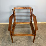 Fauteuil par Arne Vodder pour Glostrup, teck avec un revêtement en tissu jaune moutarde, années 1950.