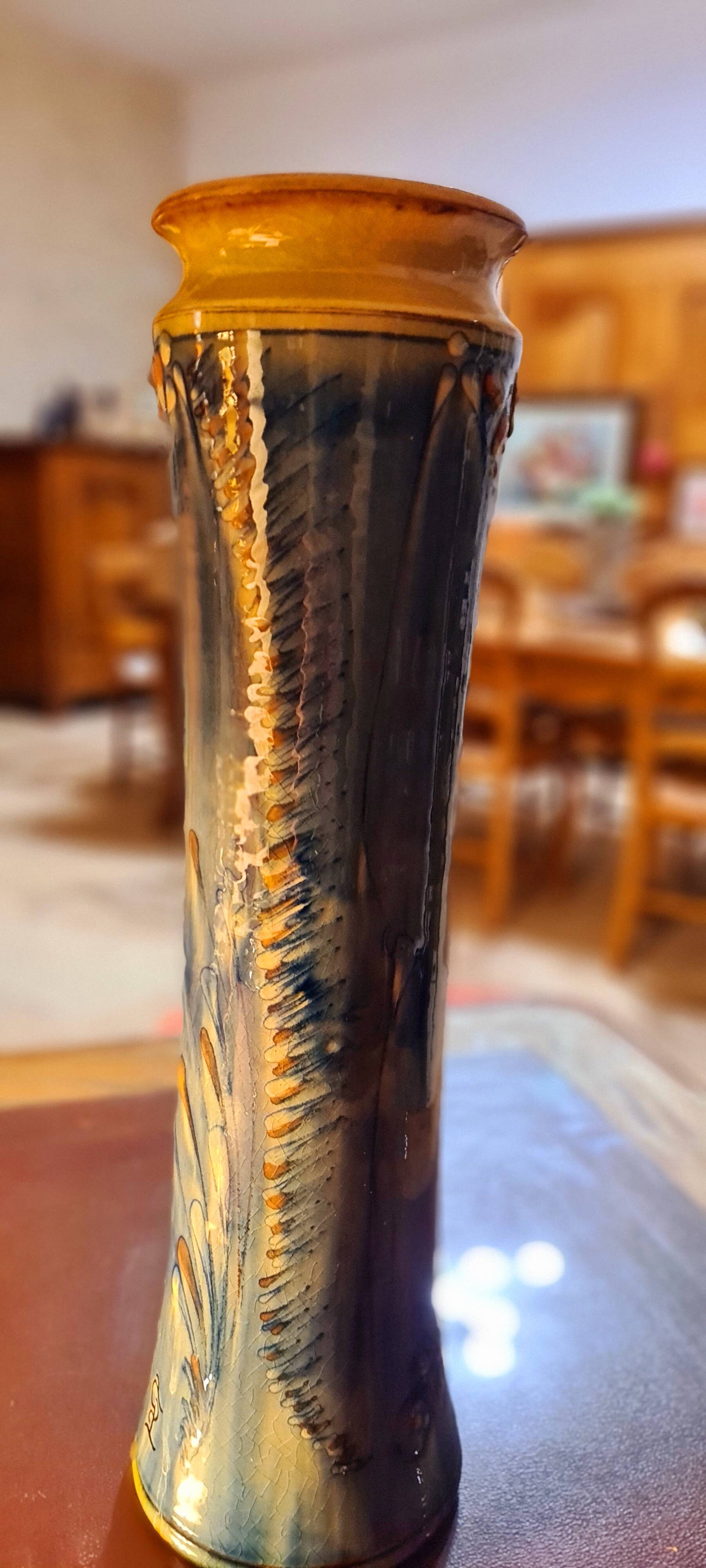 Very large signed roller vase (to be deciphered)