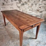 Antique French Farmhouse Table | 19th Century Cherry Wood Table with Drawer and Extension | 1880–1900 Rustic Kitchen