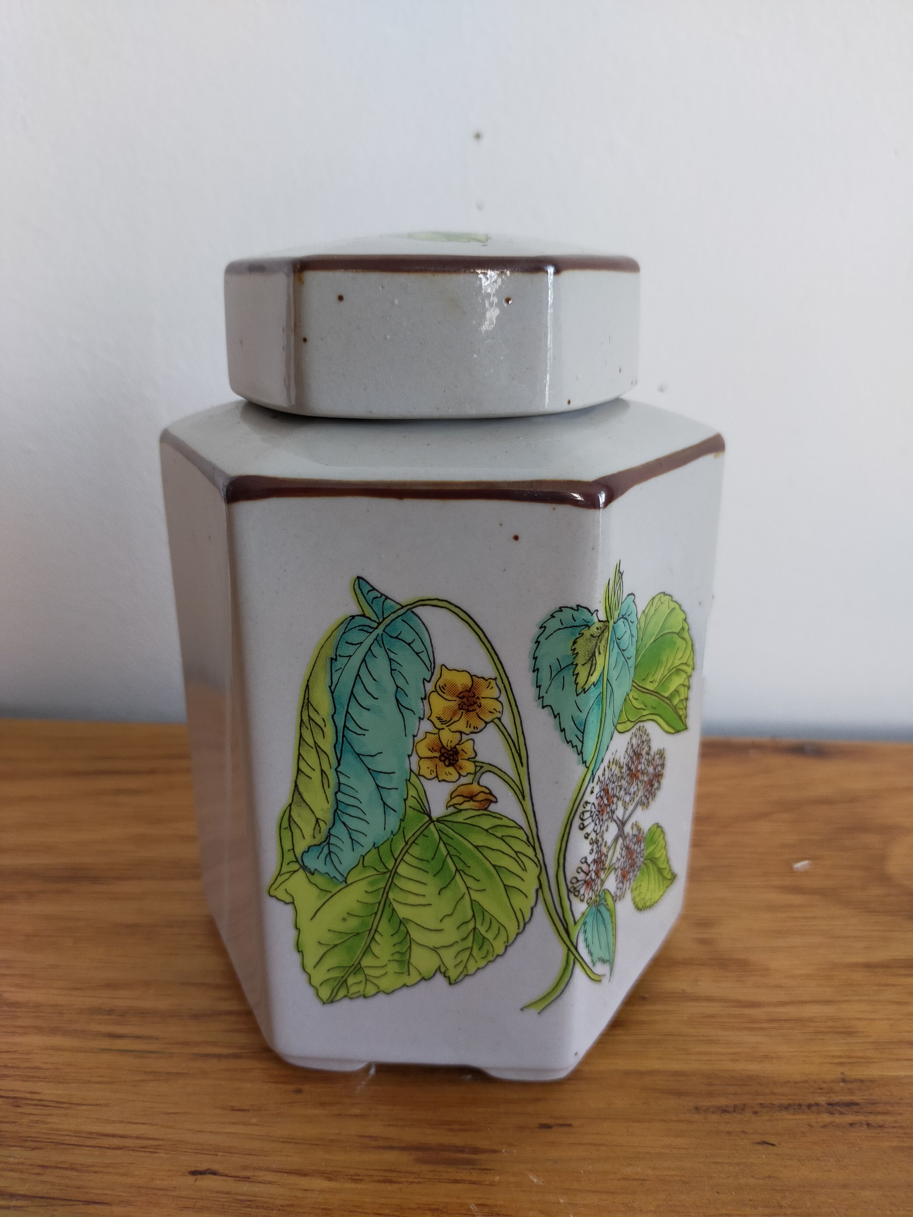Tea pot herbalism vintage plant motifs