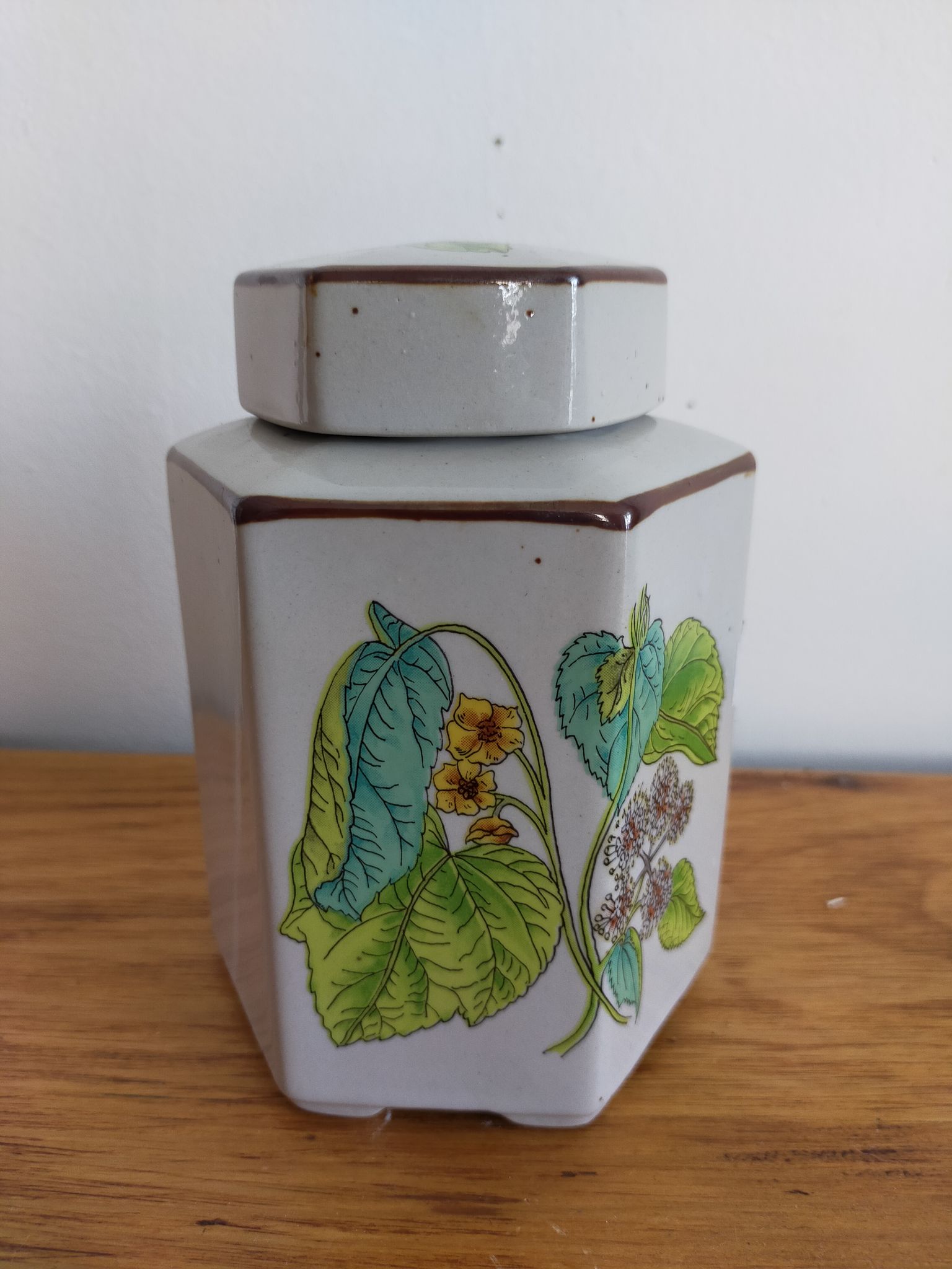 Pot à thé herboristerie vintage motifs végétaux