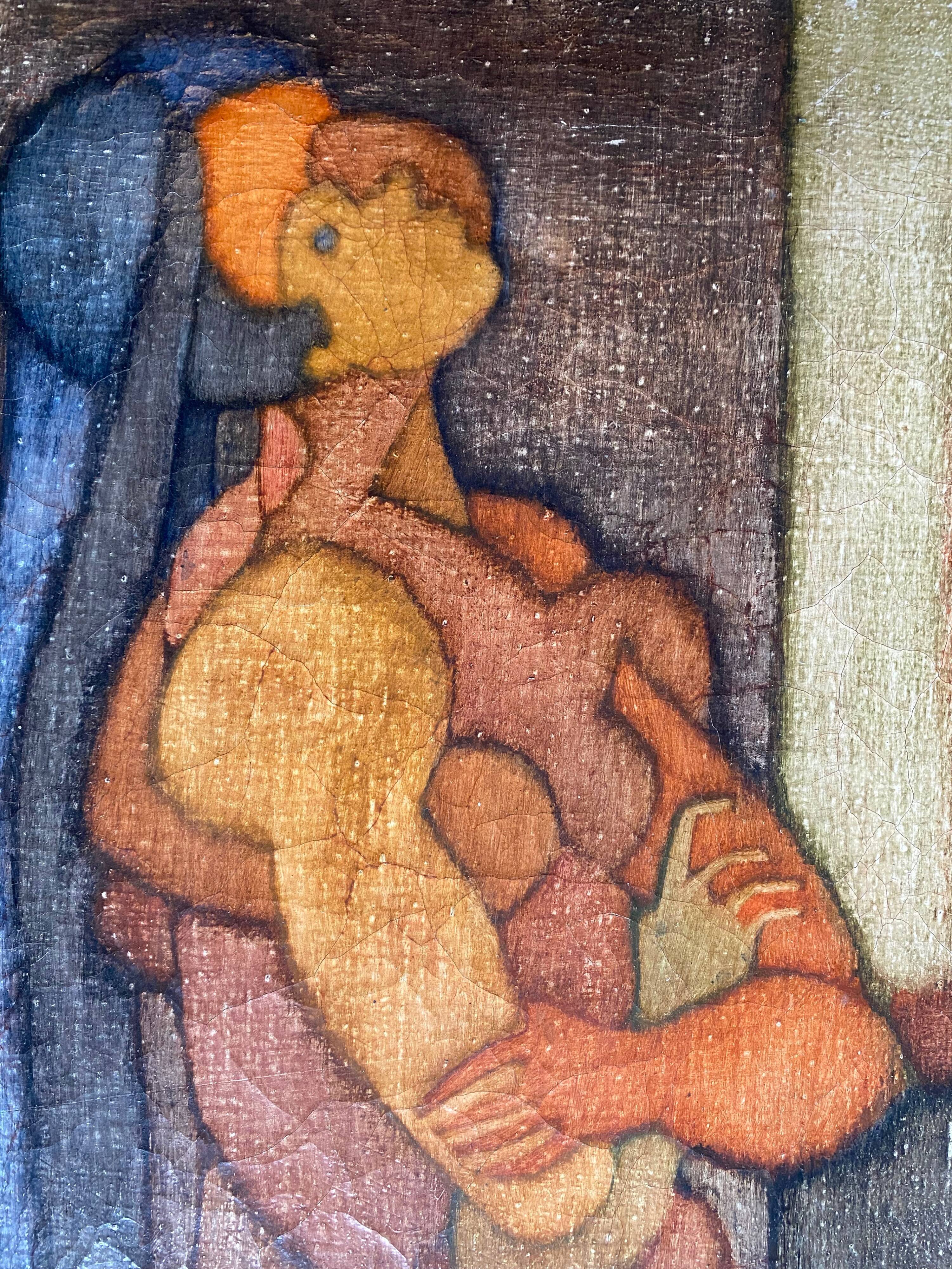 Post cubist painting "Long-haired Naked" HST Signed 1958/59