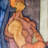 Post cubist painting "Long-haired Naked" HST Signed 1958/59
