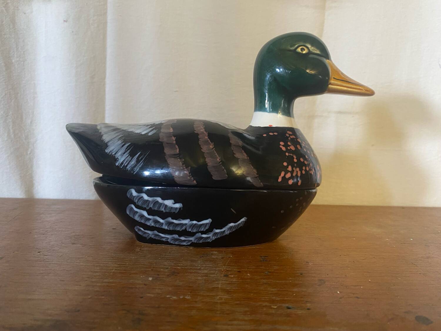 Vintage michel caugant duck-shaped ceramic terrine, france