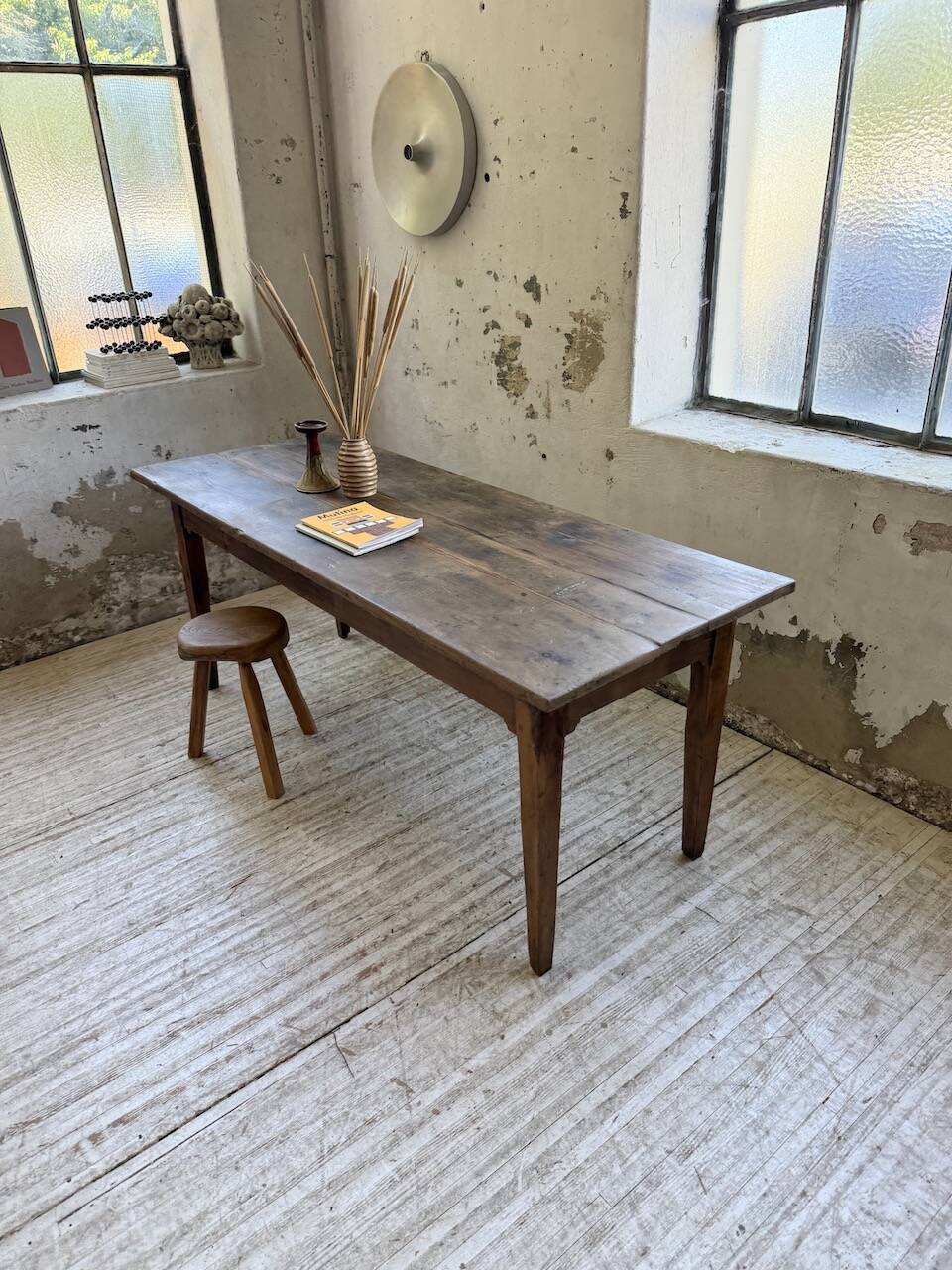 1950s oak farmhouse table with spindle legs