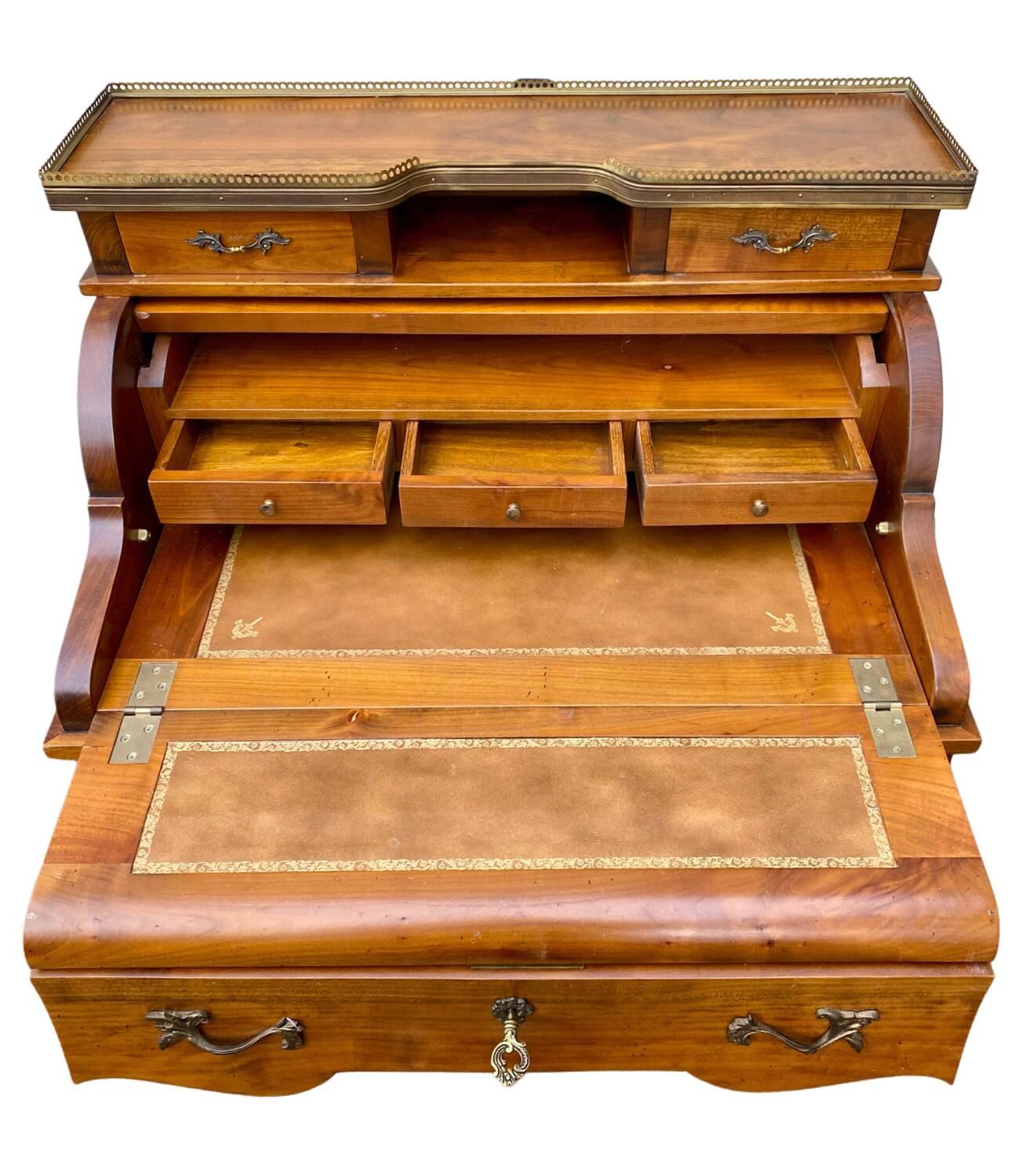 Secrétaire bureau à cylindre de style Louis XV, 6 tiroirs