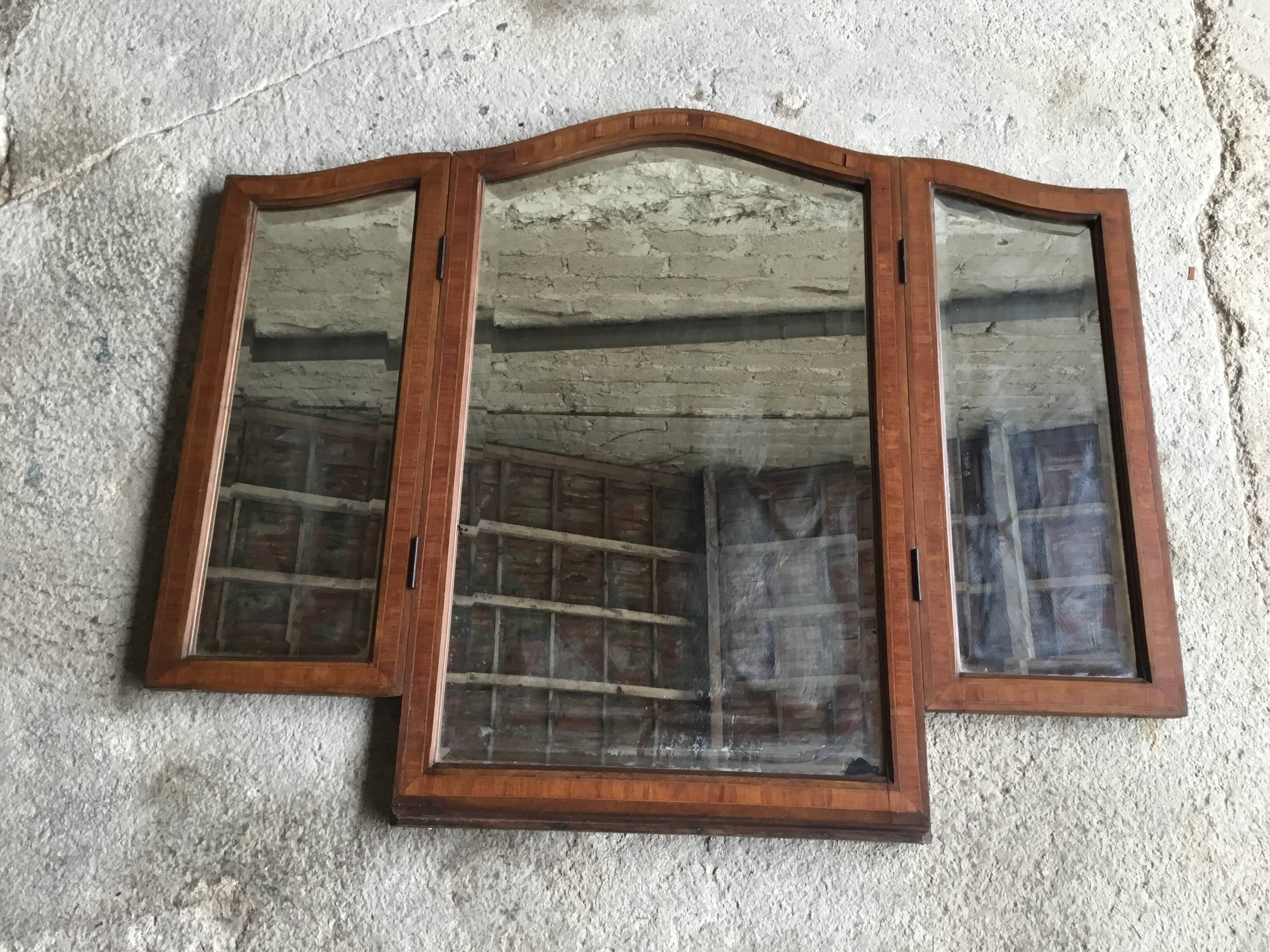 Art-deco wall triptych mirror - marquetry - early 20th century