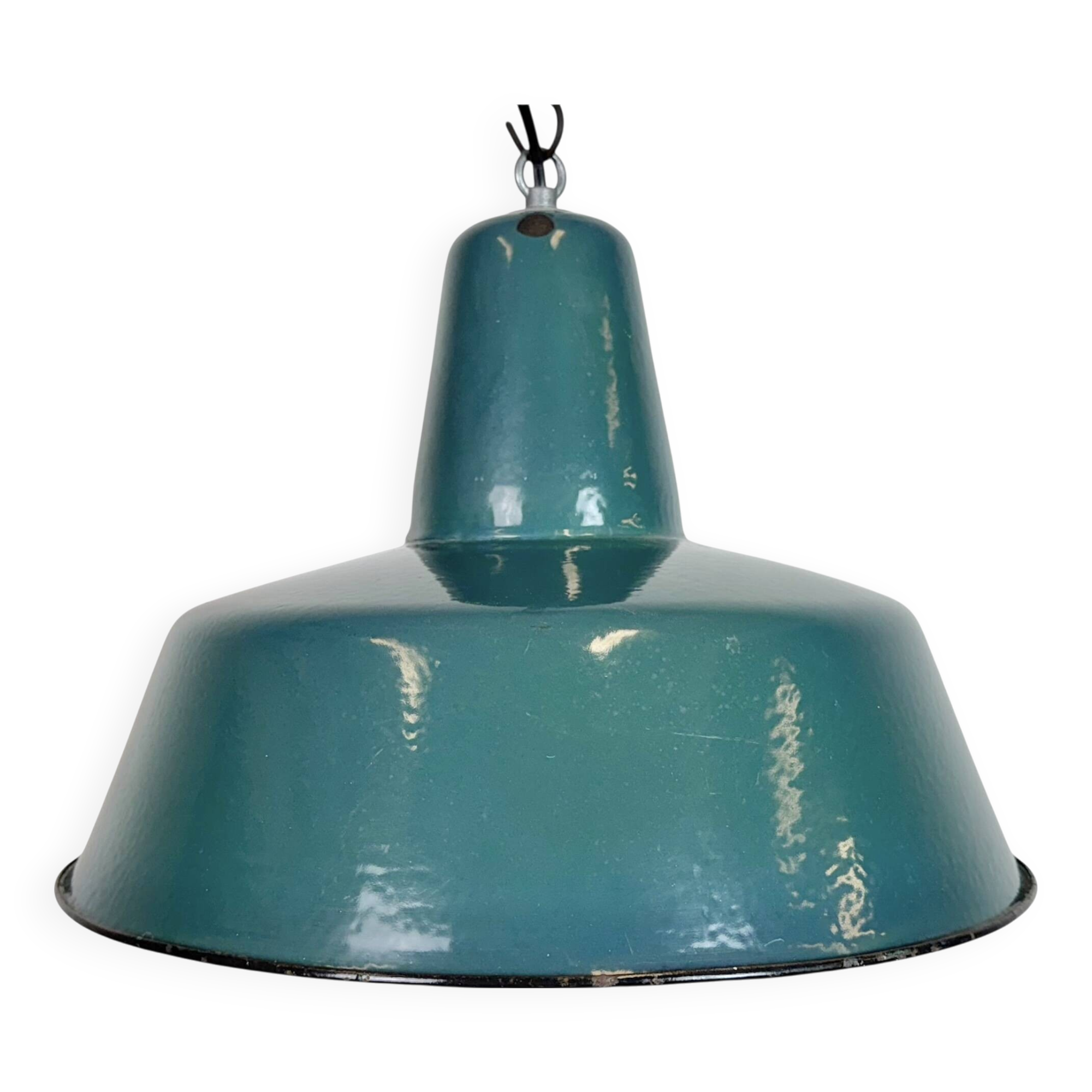 Large Industrial Petrol Enamel Factory Pendant Lamp, 1960s