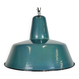 Large Industrial Petrol Enamel Factory Pendant Lamp, 1960s
