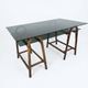 Bureau en rotin double plateau en verre fumé, années 70.