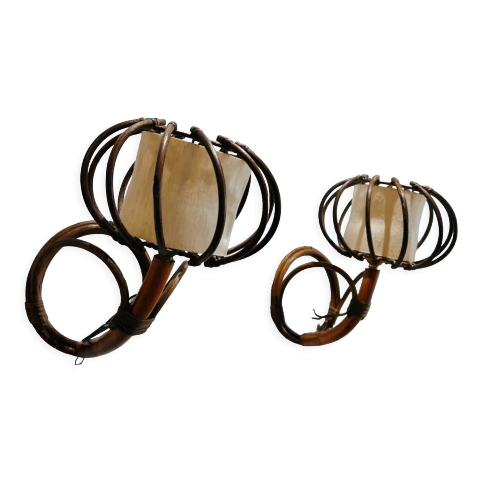 Pair apply vintage rattan