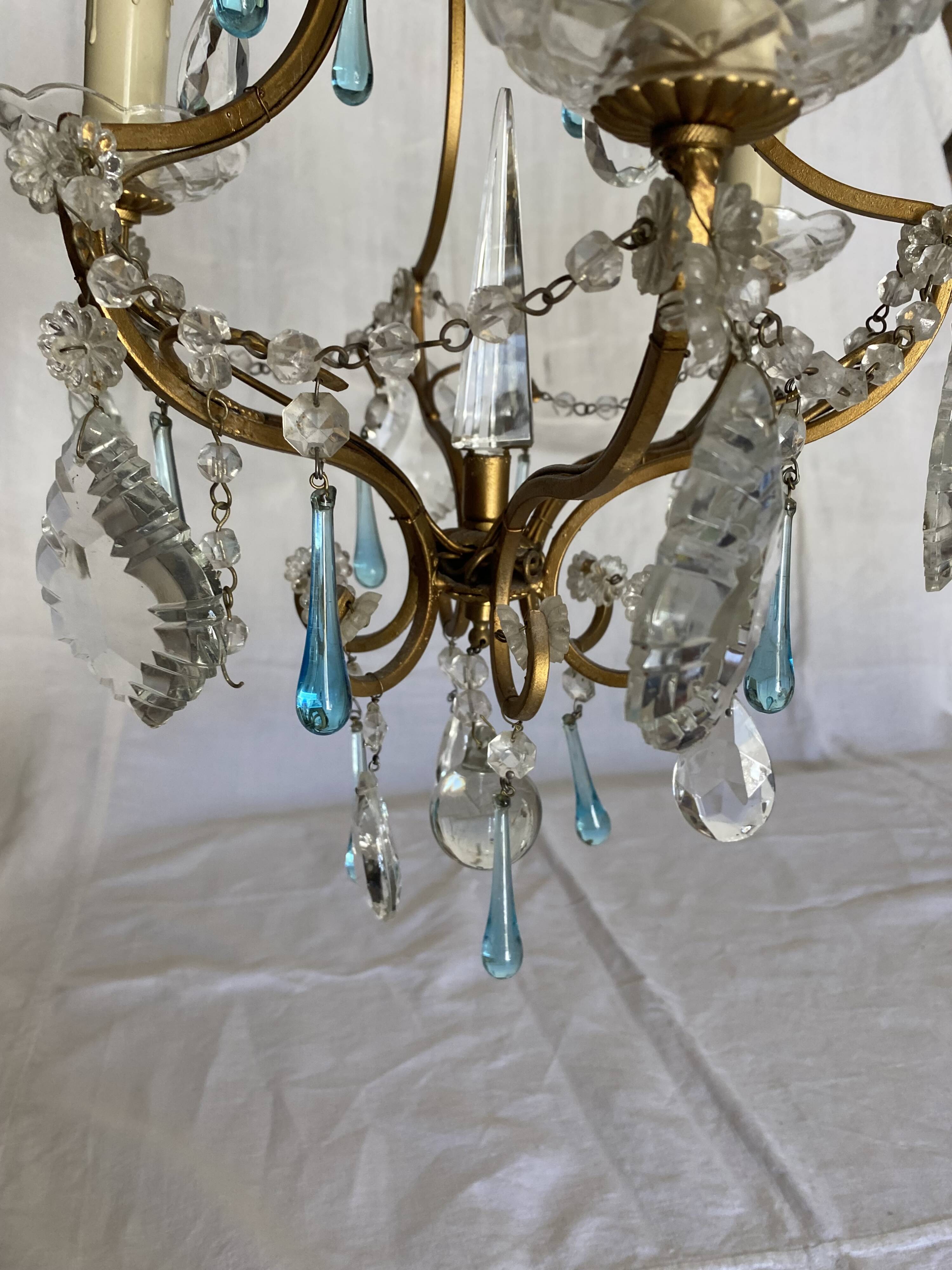 3-light bronze, crystal and Murano glass chandelier