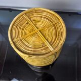 Rattan and brass book basket, Italy, 1970