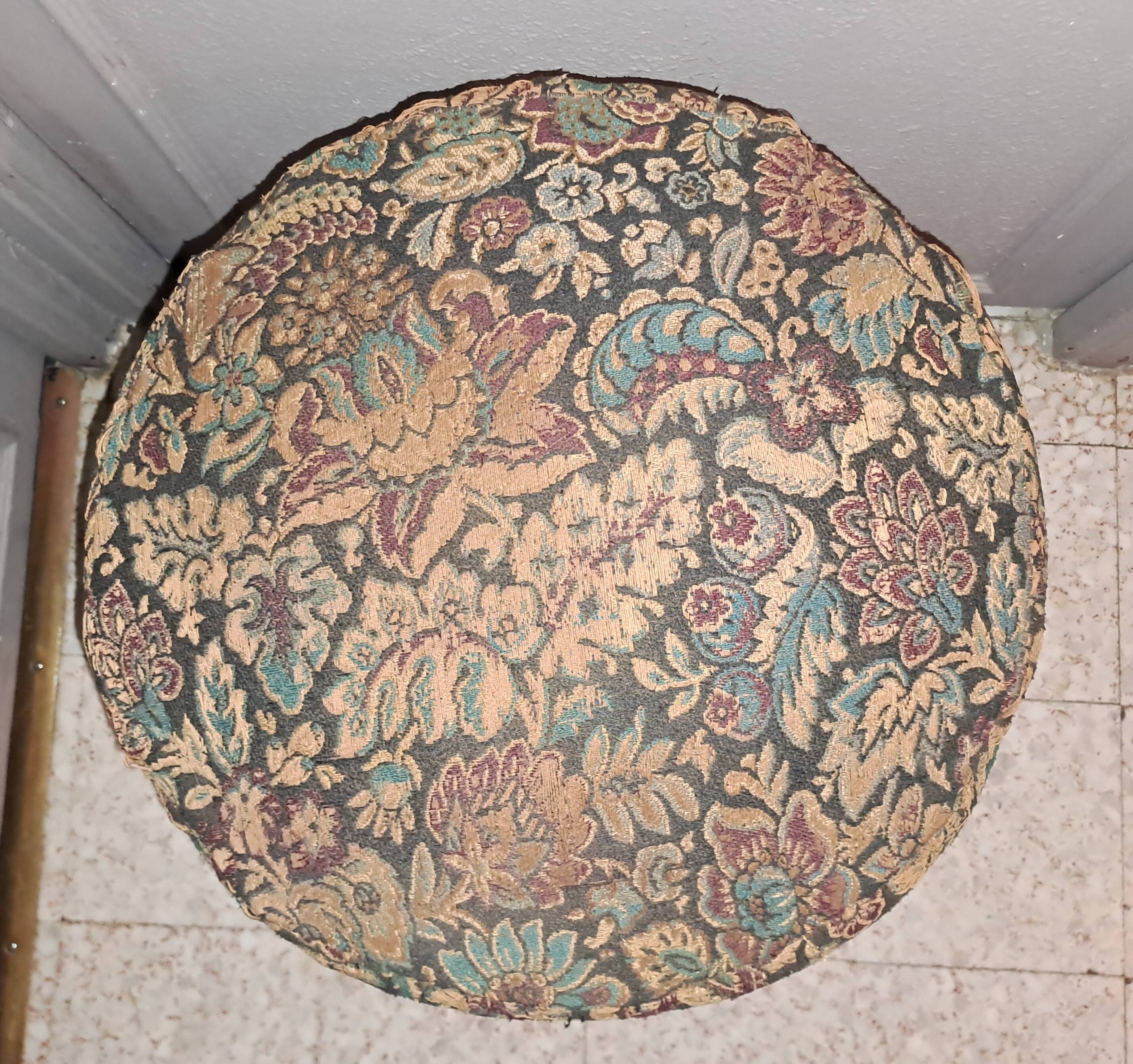 Black wood piano stool XIX Napoleon III style restoration fabric upholstery living room decoration