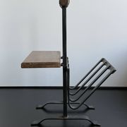 Brutalist wrought iron magazine rack with shelf, 1950s