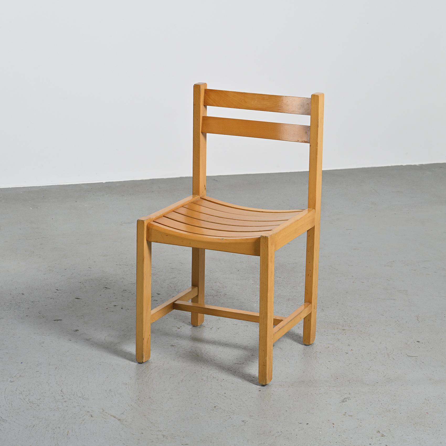 André Sornay, set of six beechwood chairs, France 1960