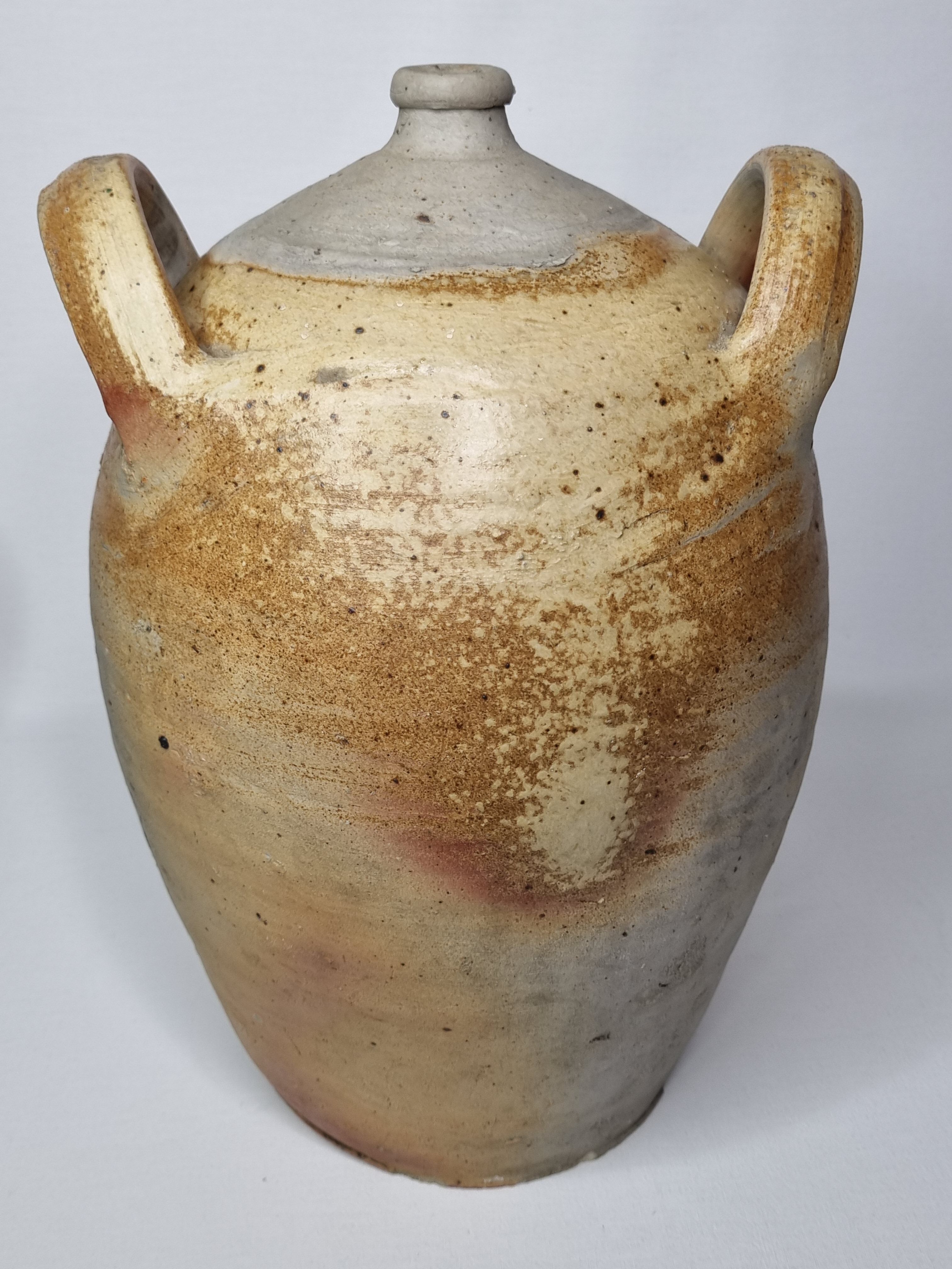 Set of three ancient ladies-jeannes in enamelled terracotta