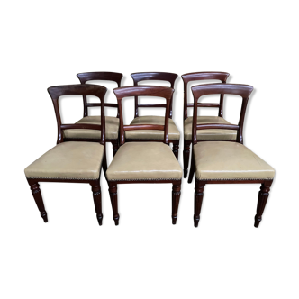 6 Louis Philippe English chairs in mahogany and leather