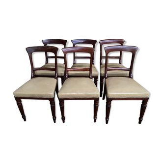 6 chaises anglaises Louis Philippe en acajou et cuir