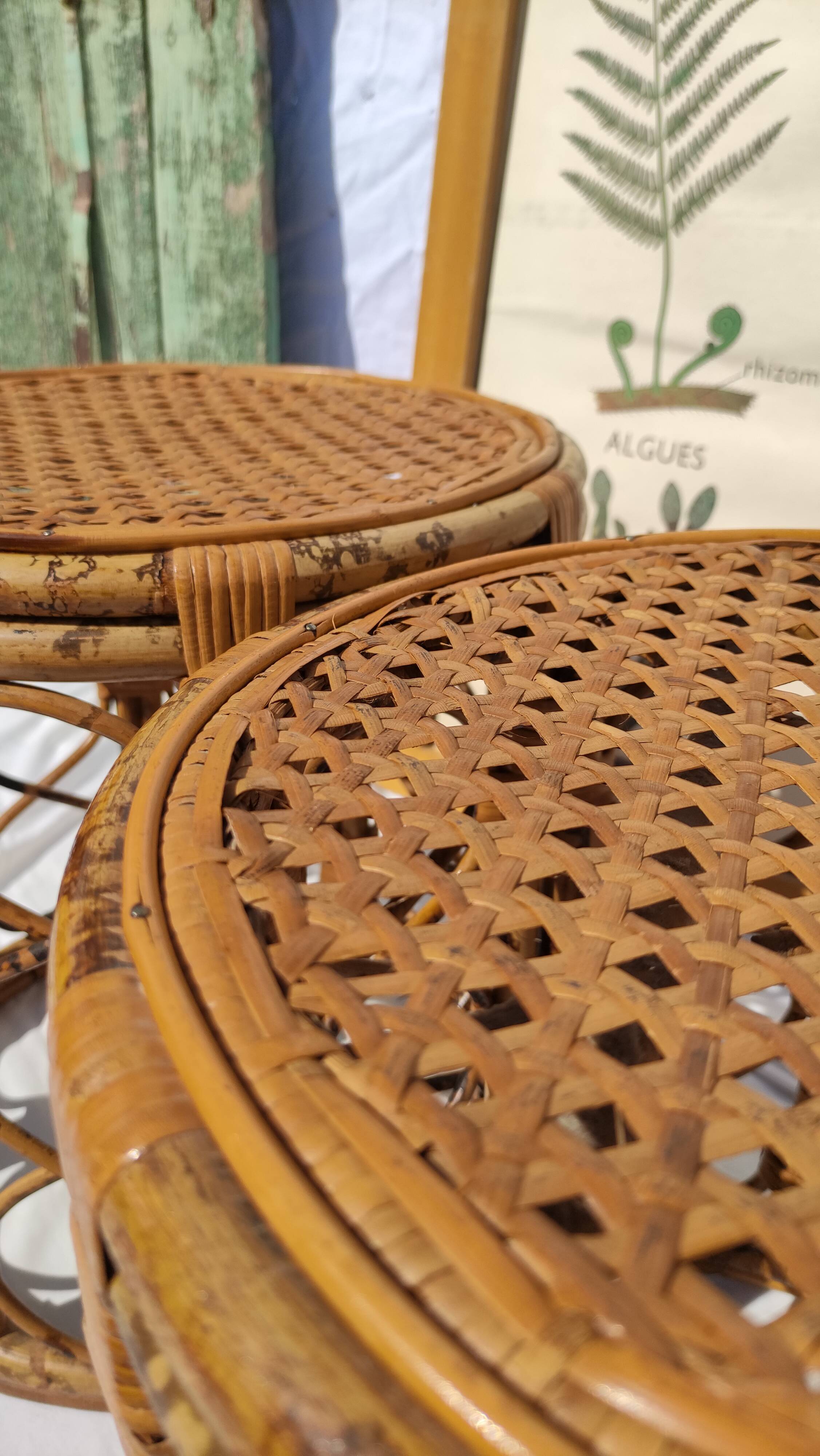 Tables d'appoint vintage en bambou et rotin