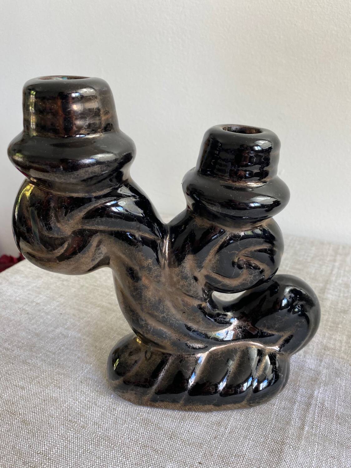 Pair of Vallauris iridescent ceramic candle holders
