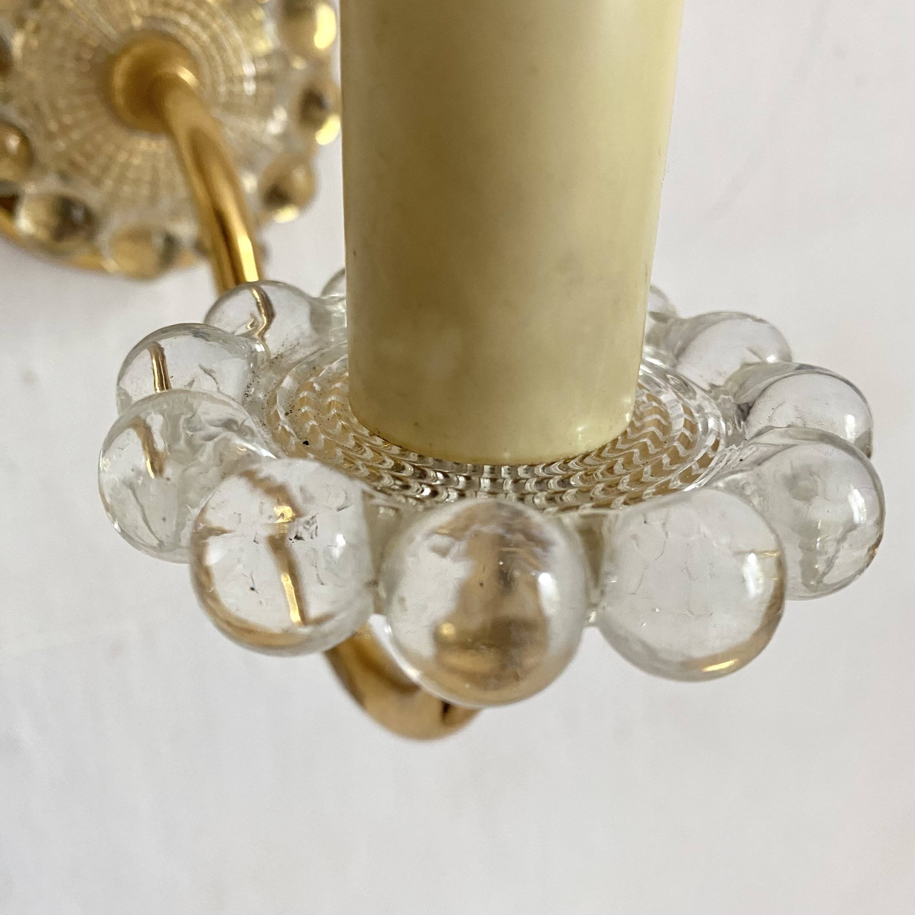 Pair of glass and gold metal wall lights from the 1960s