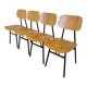 Set of 4 vintage school chairs / retro wooden dining chair with metal base / stol kamnik yugoslavia