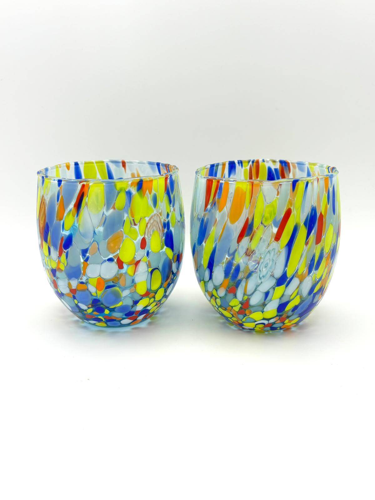 Set of 6 blown glass glasses with Murano murrine.