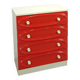 Vintage ladekast met rood roze kunststof lades 1970