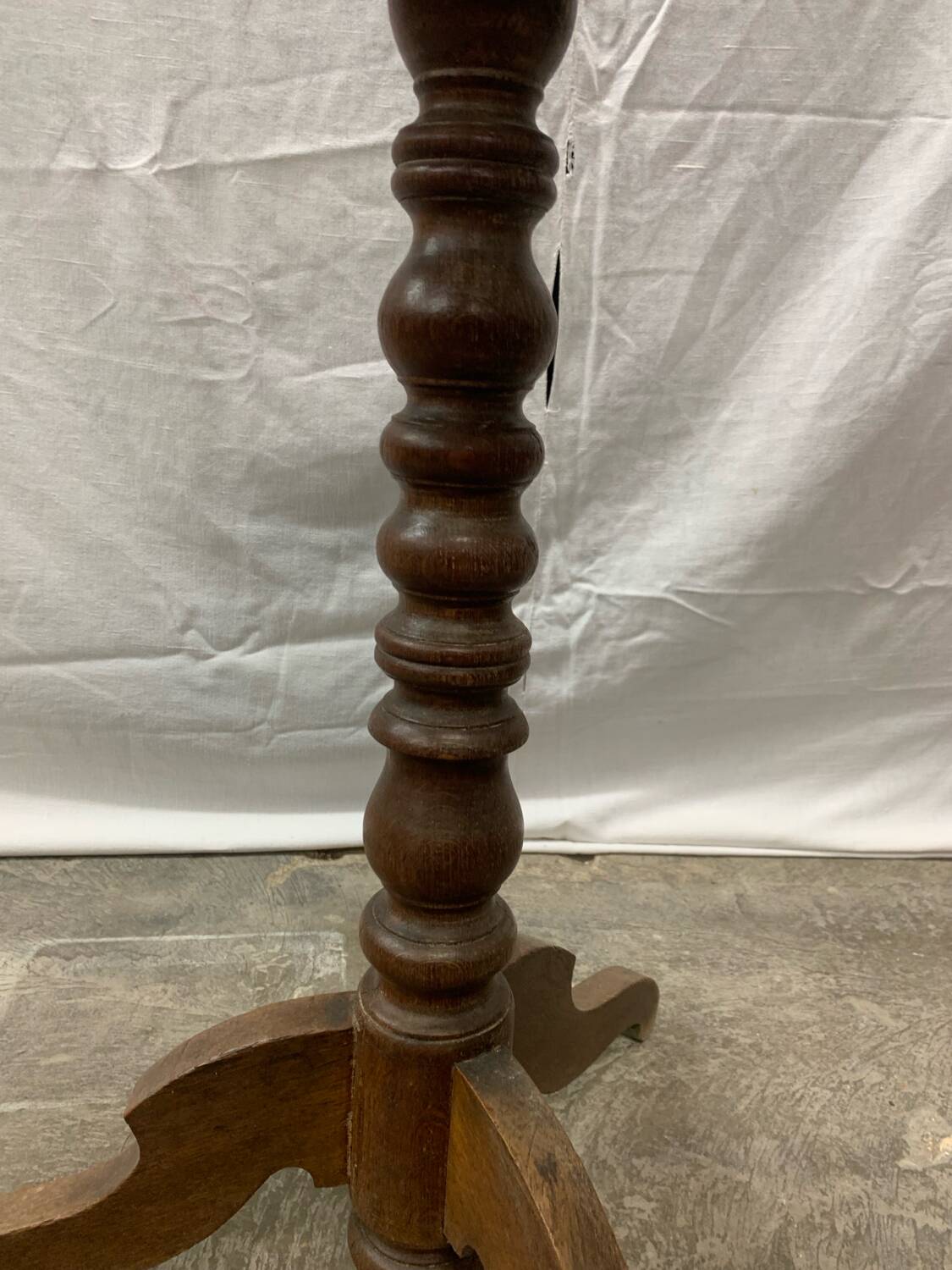 Antique pedestal table, Brutalist, wood, turned