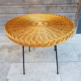 Table basse en métal et rotin