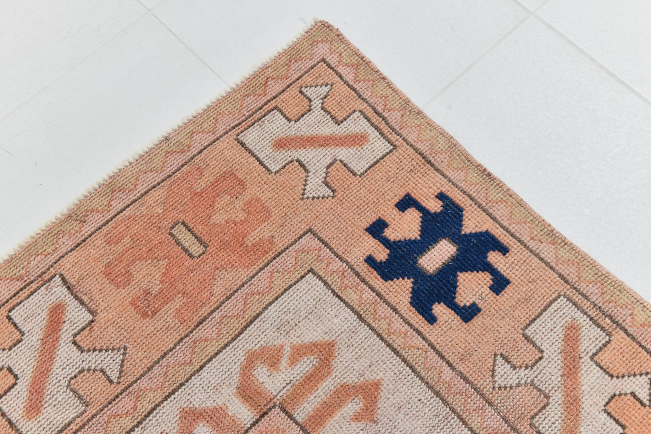 Tapis Kilim Ancien, Motifs Géométriques,Tons Pêche & Bleu Marine,165x263 Cm