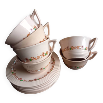 Lot 6 tasses 6 sous-tasses Longwy modèle Betty vintage