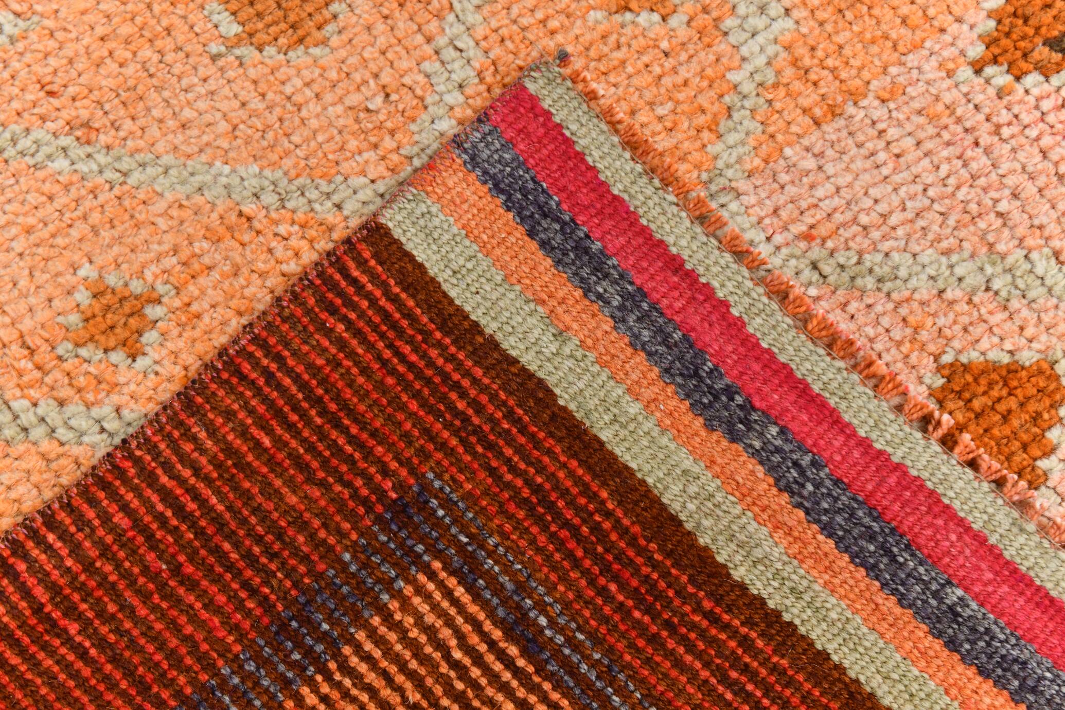 Pastel Tones Geometric Turkish Vintage Hallway Runner Rug, 95x345 Cm