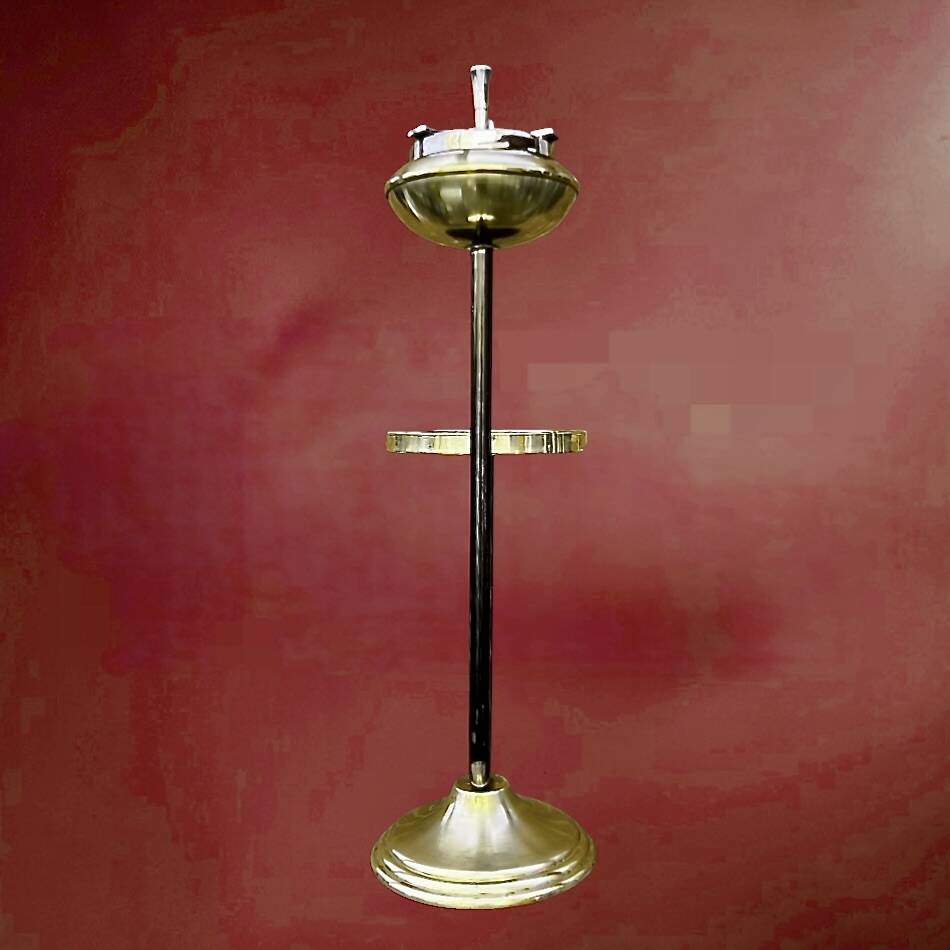Art Deco floor ashtray in brass and metal