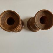 Pair of turned wooden baluster candlesticks, Scandinavian 1970s.